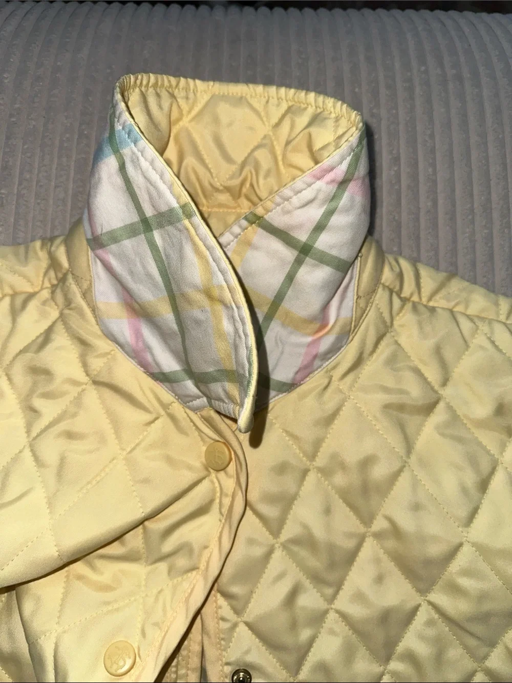 Brooks Brothers Women’s Diamond Quilted Barn Jacket - Pale Yellow/ Plaid Lining